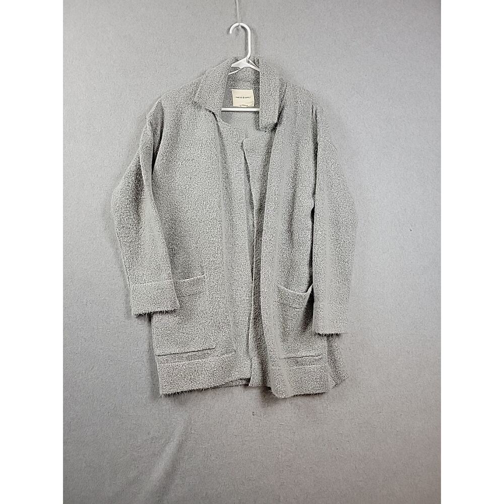 Thread & Supply Gray Knit LS Open Front Oversize Cardigan Coat Women's S Pockets